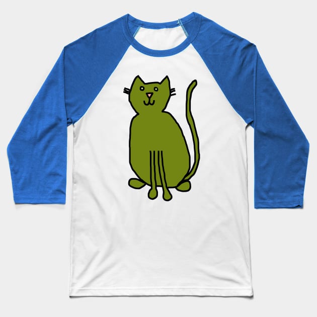 Green Cat Baseball T-Shirt by ellenhenryart